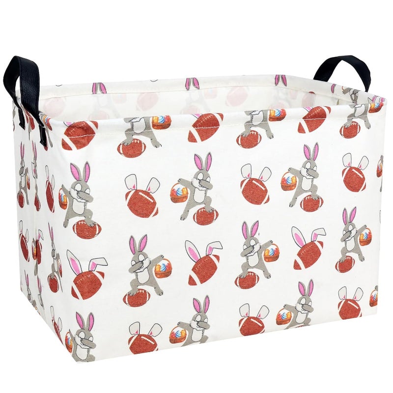 SETAMA Large Empty Easter Basket for Kid Fabric Personalized Football Bunny Eggs Easter Gift Basket for Boy and Girl (Rabbit Easter Egg Rugby) - Image 1